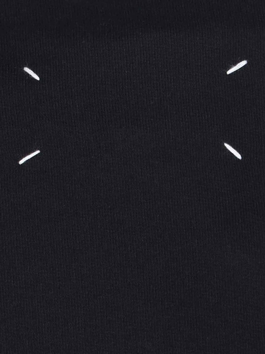 Maison Margiela Classic Crew Neck Black Hooded Sweatshirt With Ribbed Cuffs