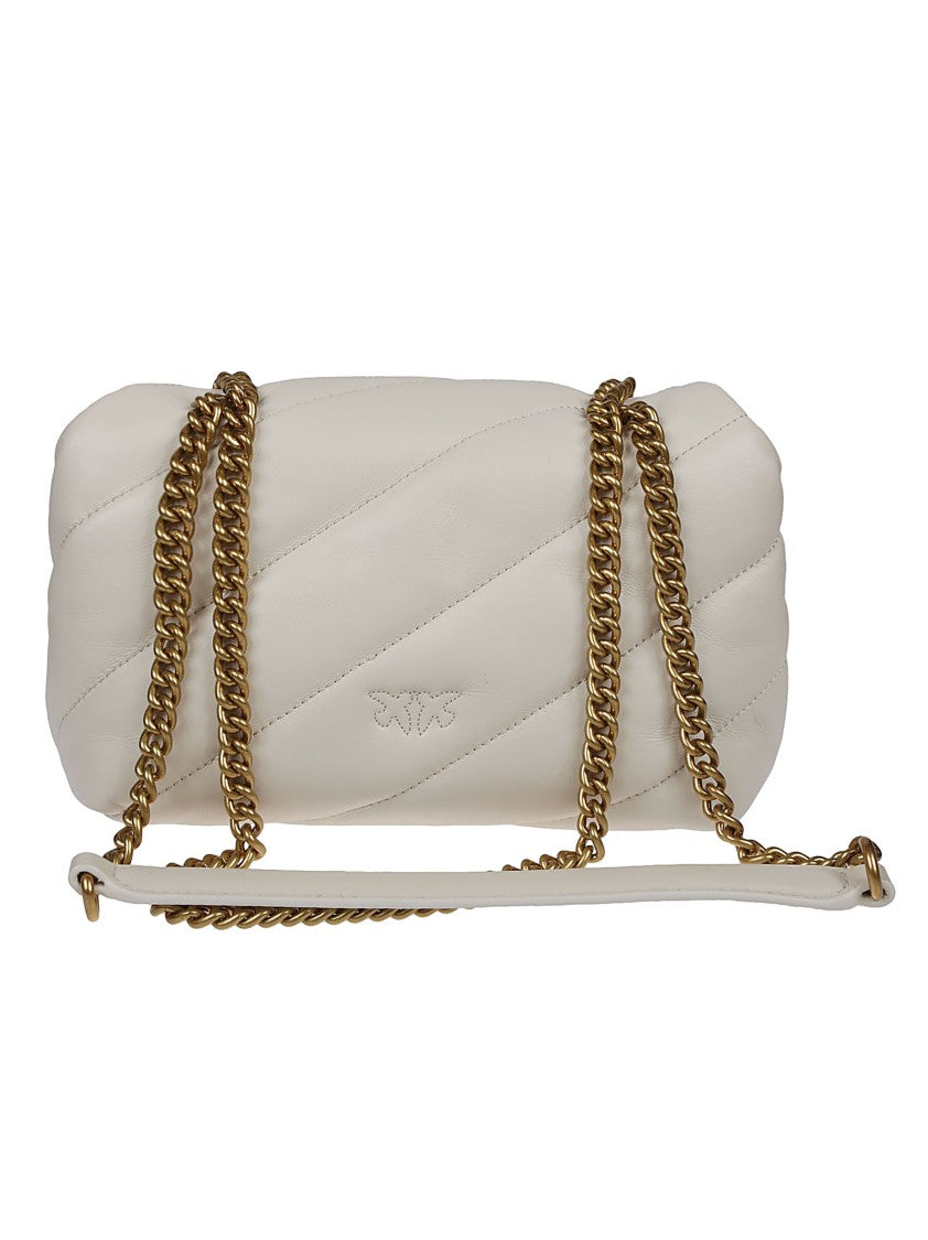 Pinko Love Mini Puff White Sheepskin Shoulder Bag