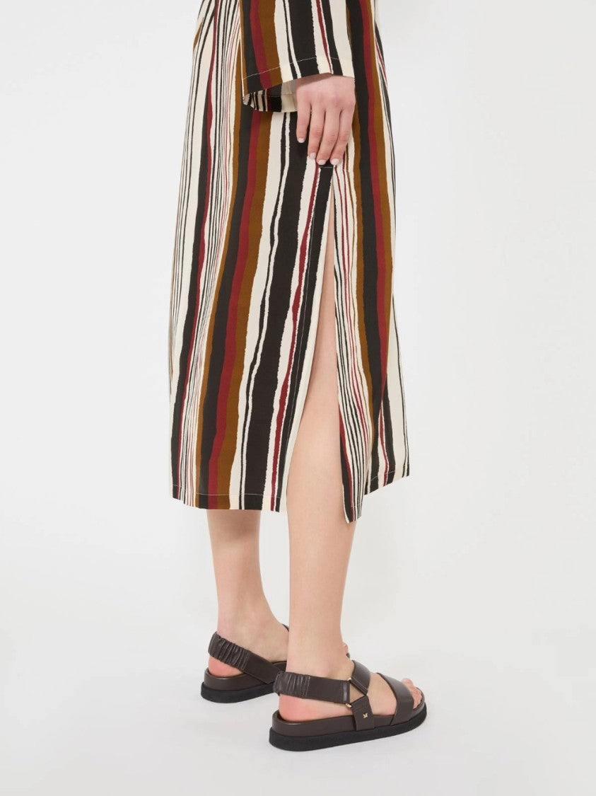 Max Mara Vertical Striped Midi Dress With Collared Neckline