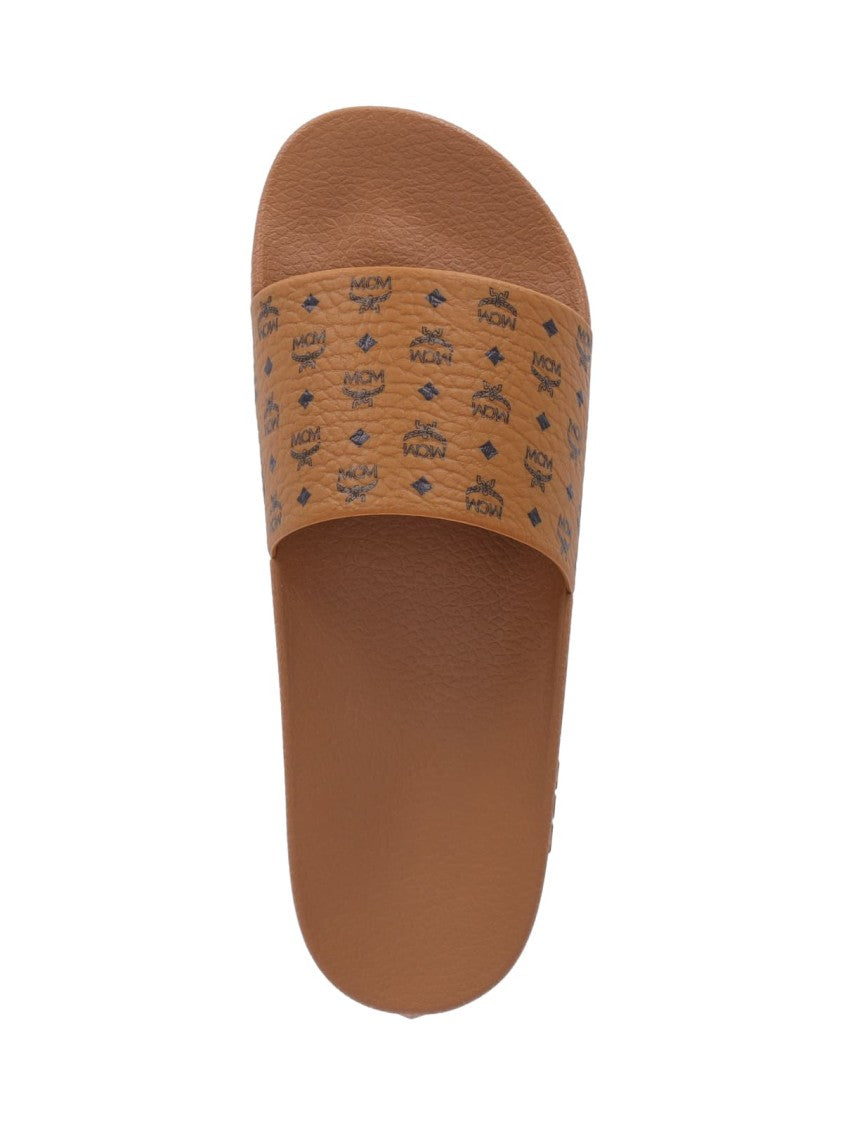 Mcm "Monogram Print" Slide Sandals Brown