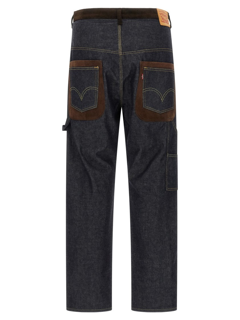 Junya Watanabe High Waist Denim Jeans With Contrast Stitching And Suede Inserts