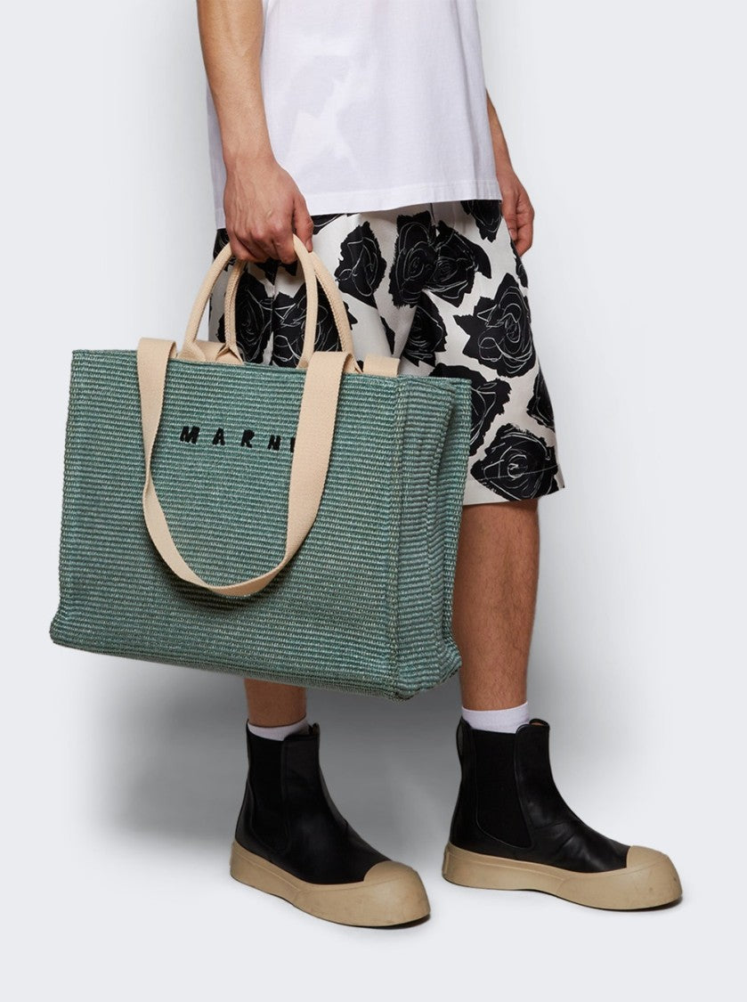 Marni Raffia-Effect Large Tote Bag Tea Green