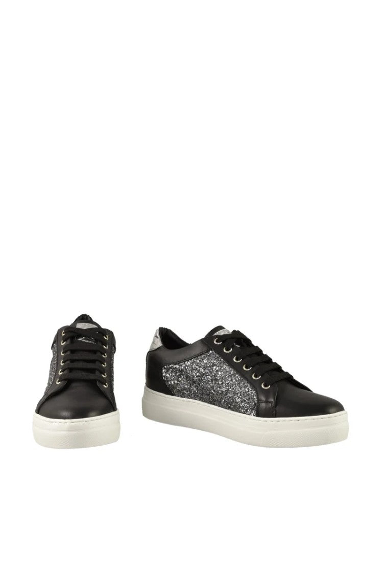 Twelve Style Division Leather/Polyurethane Sneakers - Black/Silver