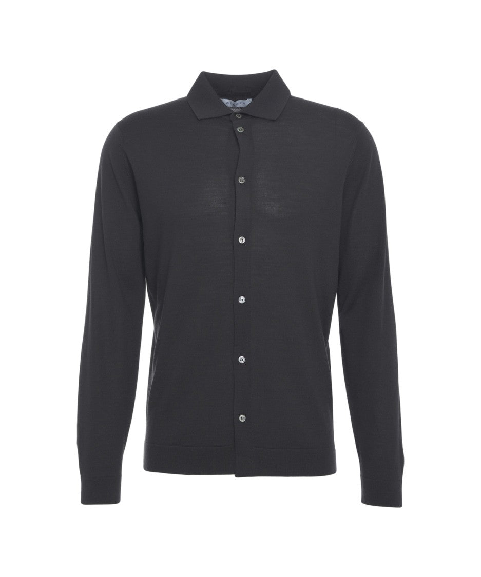 Gender Virgin Wool Knitted Shirt With Classic Collar And Button Closure