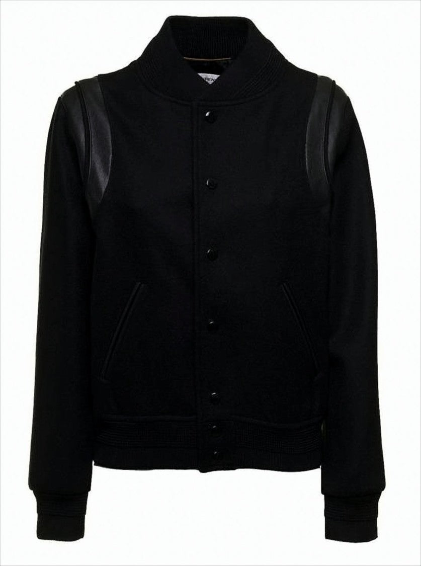 Saint Laurent Classic Bomber Jacket With Leather Panels