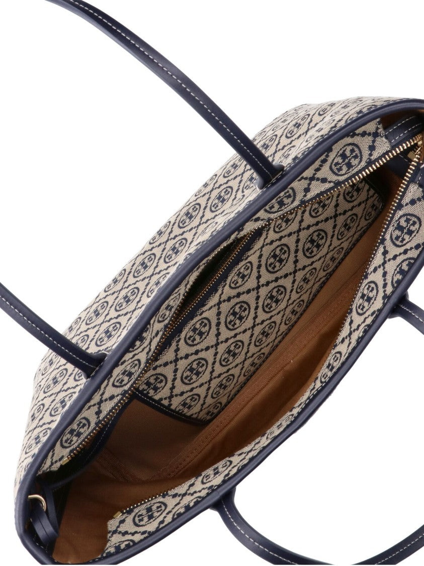 Tory Burch Blue T Monogram Fabric Small Tote Bag