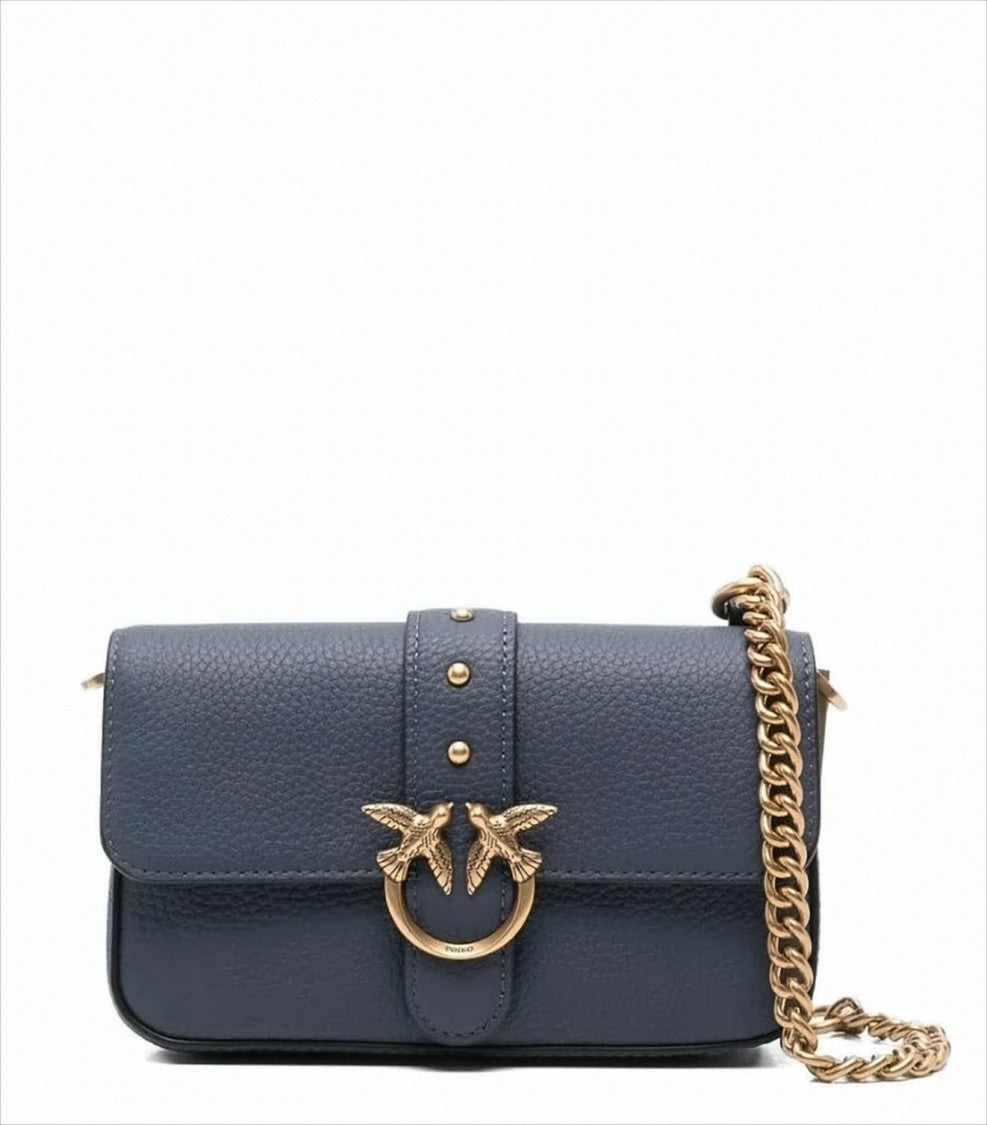 Pinko Blue Grained Leather Shoulder Bag