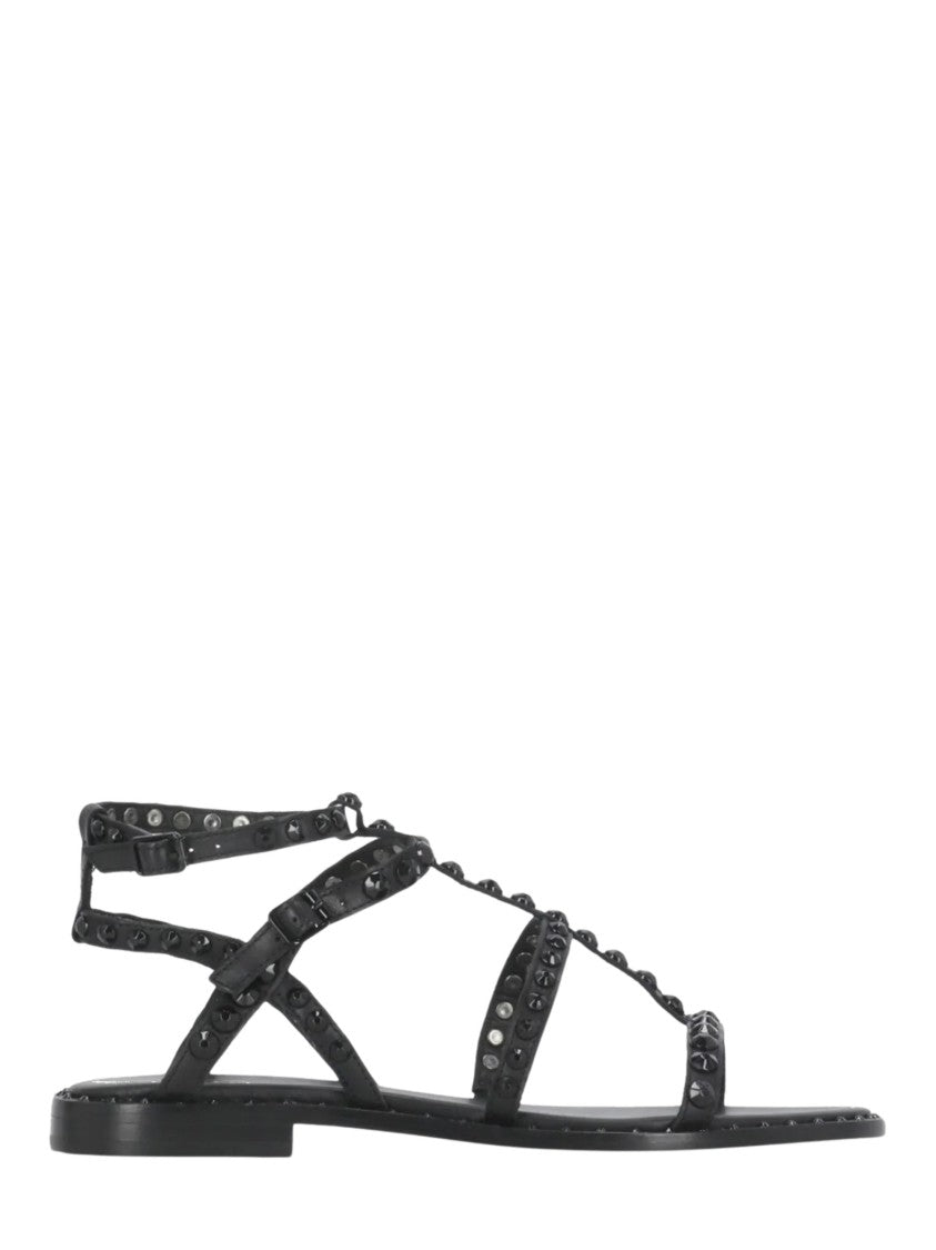 Ash Studded Flat Sandals With Adjustable Ankle Strap