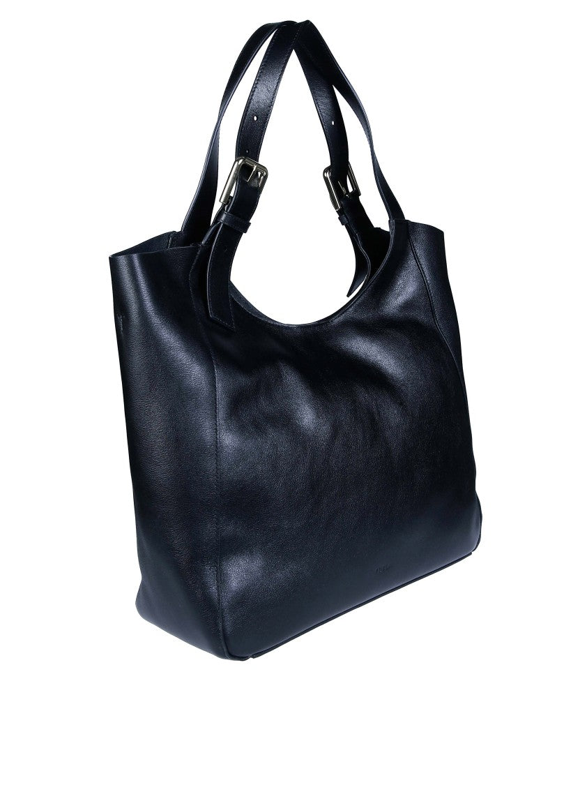 Furla Dora L Glossy Black Leather Tote Bag