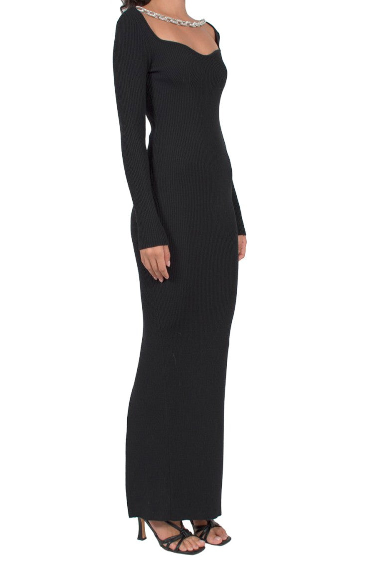 Giuseppe Di Morabito Black Chain Detail Sweetheart Wool-Blend Maxi Dress