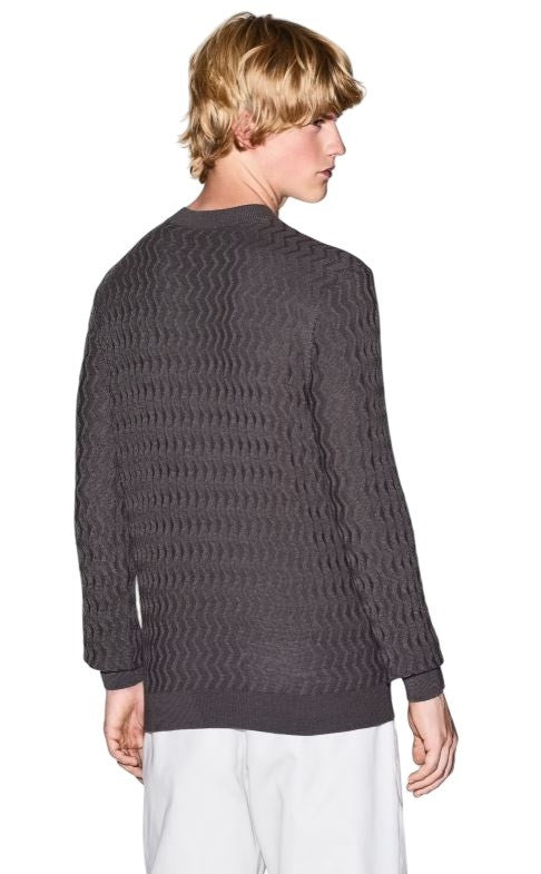 Armani Exchange Textured Knit Crewneck Sweater With Ribbed Details