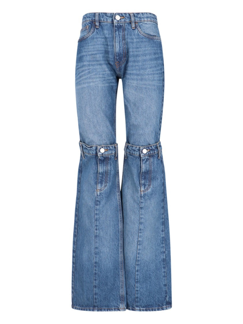 Coperni Open Knees Bootcut Jeans In Blue Denim