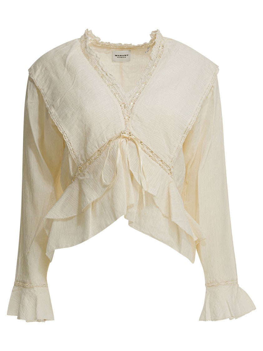 Isabel Marant Étoile V-Neck Blouse With Lace Trim And Ruffled Details
