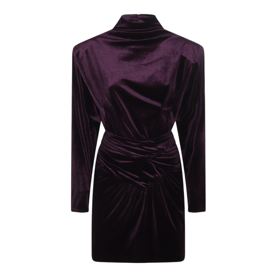 The New Arrivals By Ilkyaz Ozel Deep Purple Velvet Mini Dress With Gathered Detailing