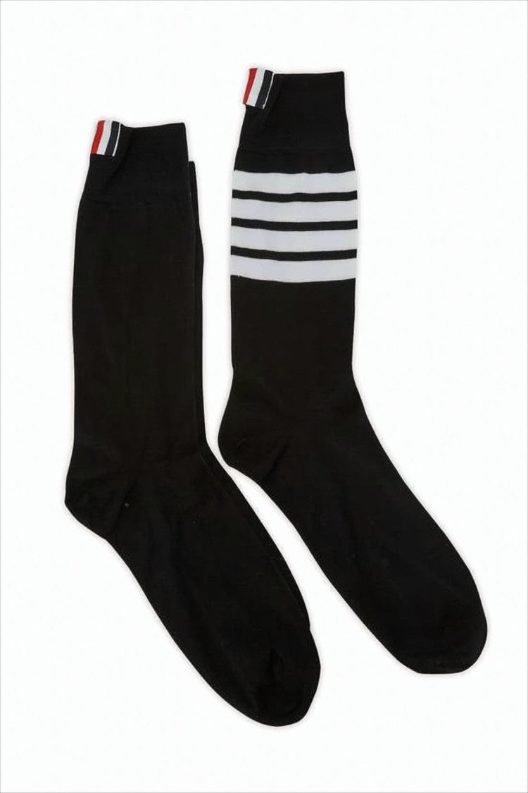 Thom Browne Ribbed Black Cotton Socks With Striped Detail