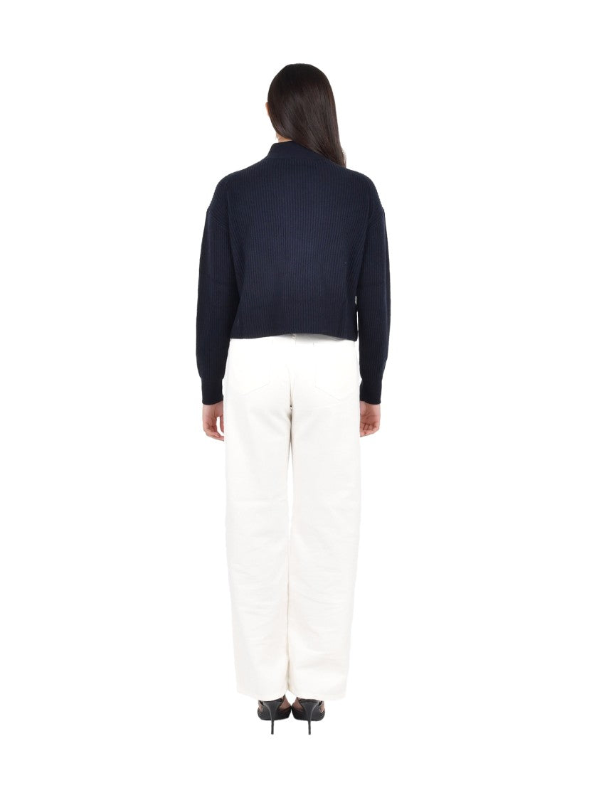 Max Mara Rib Knit Mock Neck Sweater In Wool