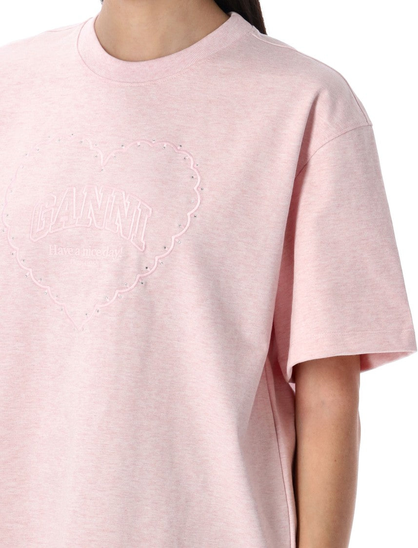 Ganni Embroidered Heart Design Relaxed-Fit T-Shirt