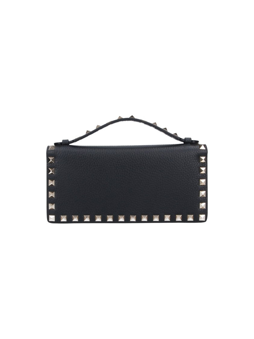 Valentino Garavani Textured Black Wallet With Pyramid Stud Accents