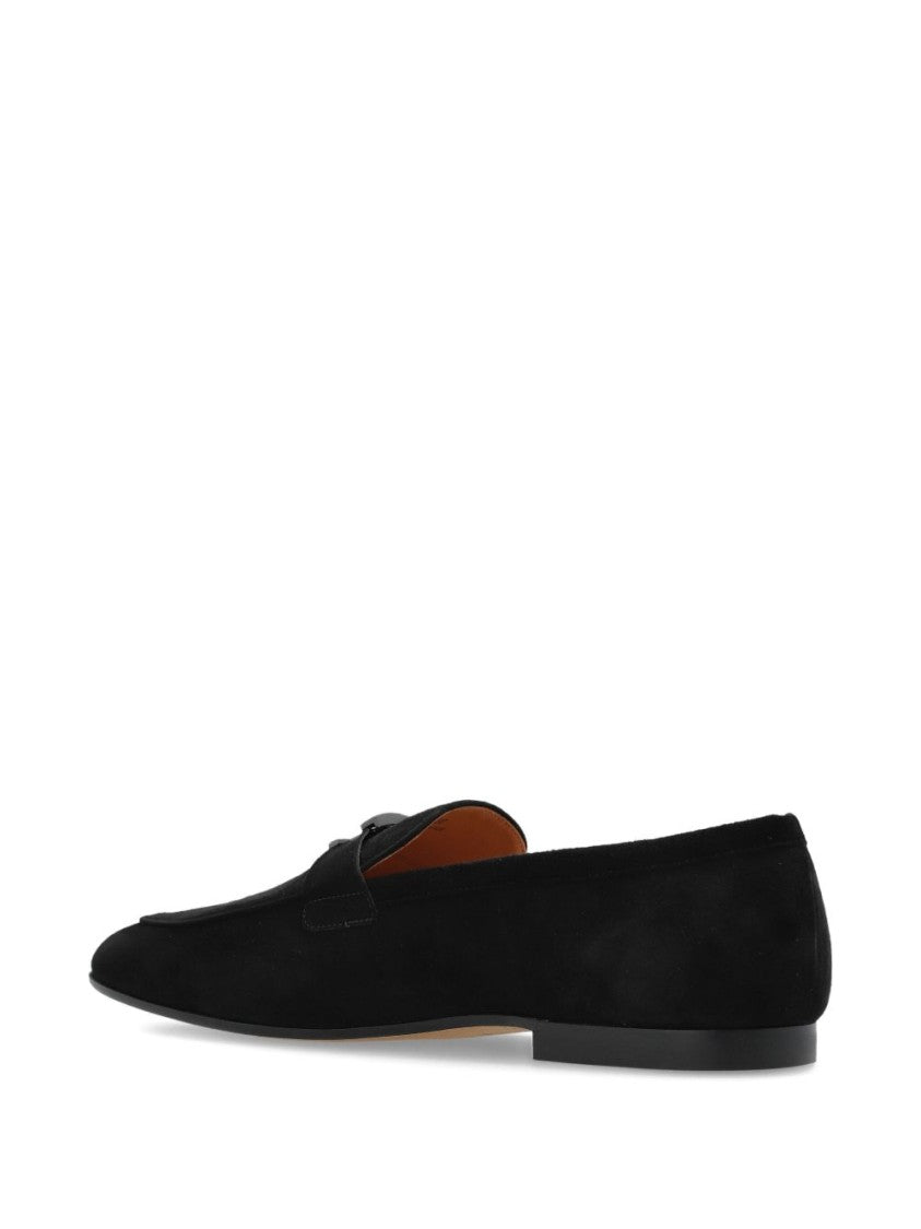 Tod's Black Suede Almond Toe Logo Flats