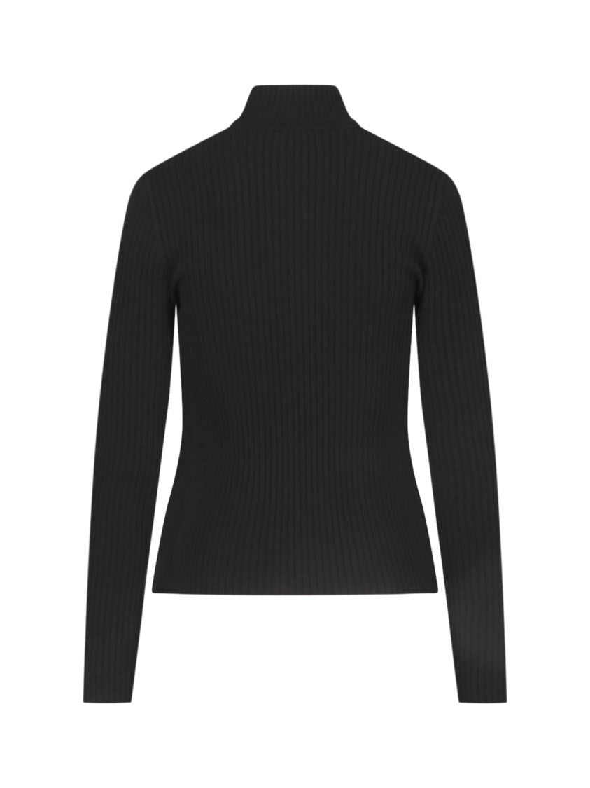 Courrèges Fitted Black Turtleneck With Ribbed Texture