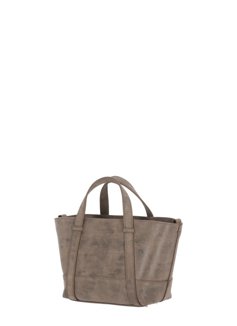 Peserico Brown Suede Bag With Rhinestone Embellishments And Removable Strap