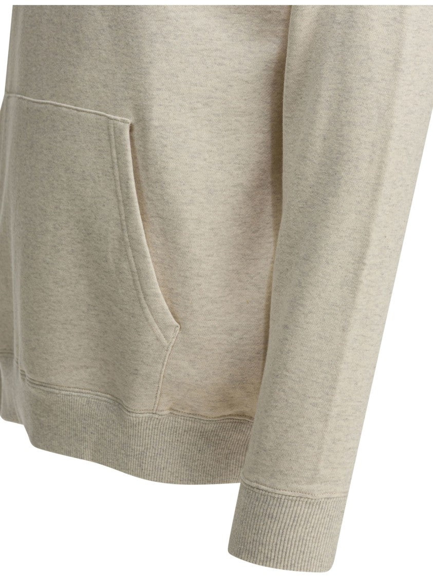 Beams Plus Half-Zip Cotton Sweatshirt With Kangaroo Pocket And Ribbed Trims