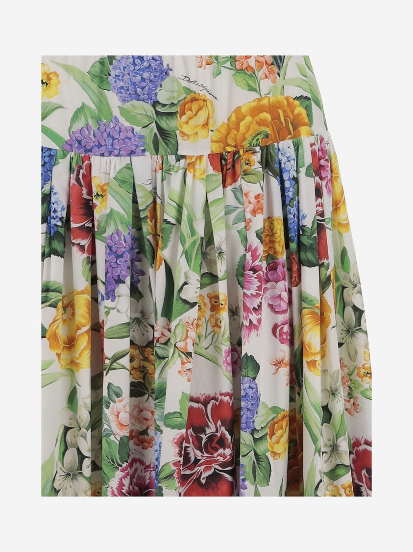 Dolce & Gabbana Long Ruffle Skirt In Cotton Poplin With Floral Pattern