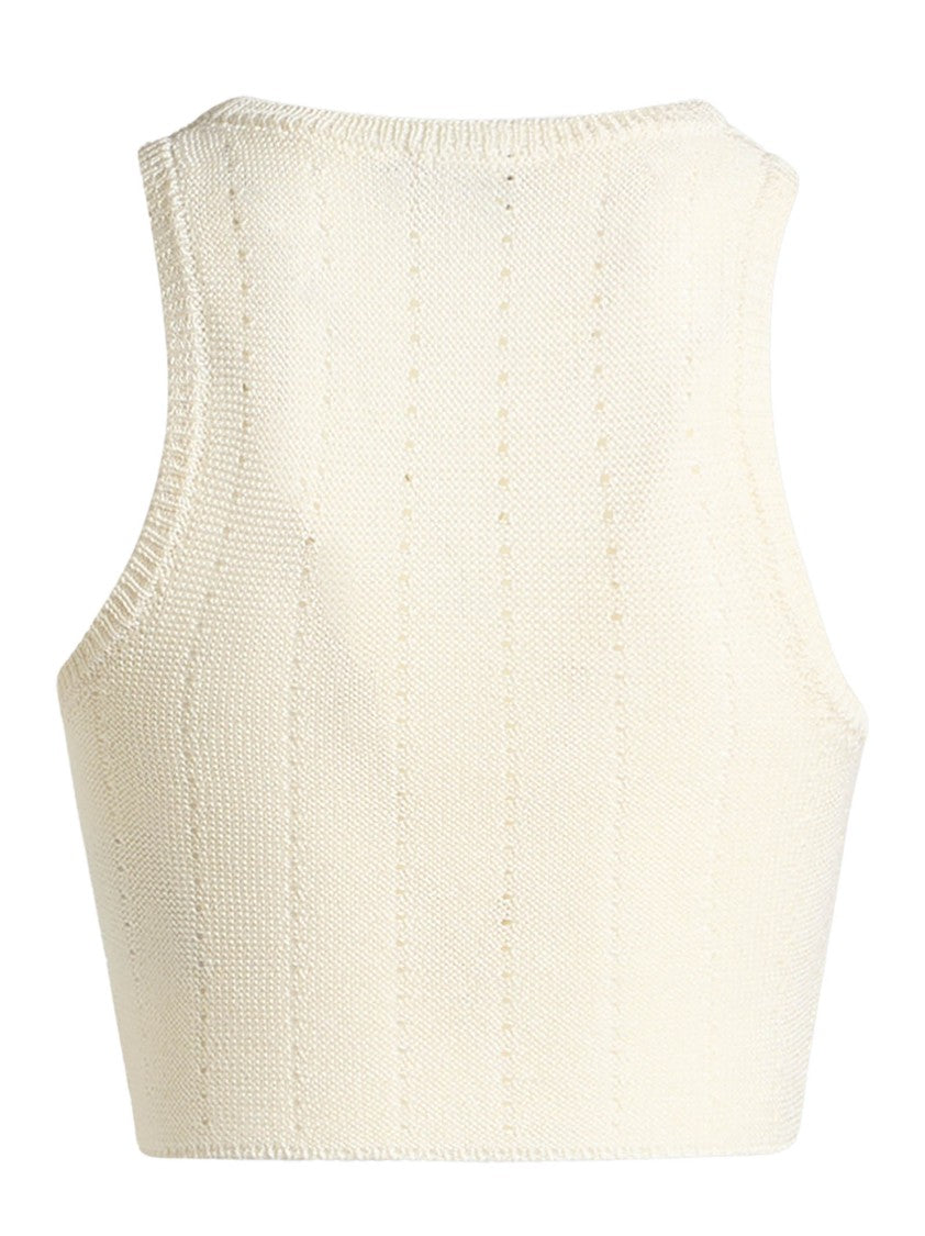 Etro Ivory Knitted Crop Top With Openwork Pattern