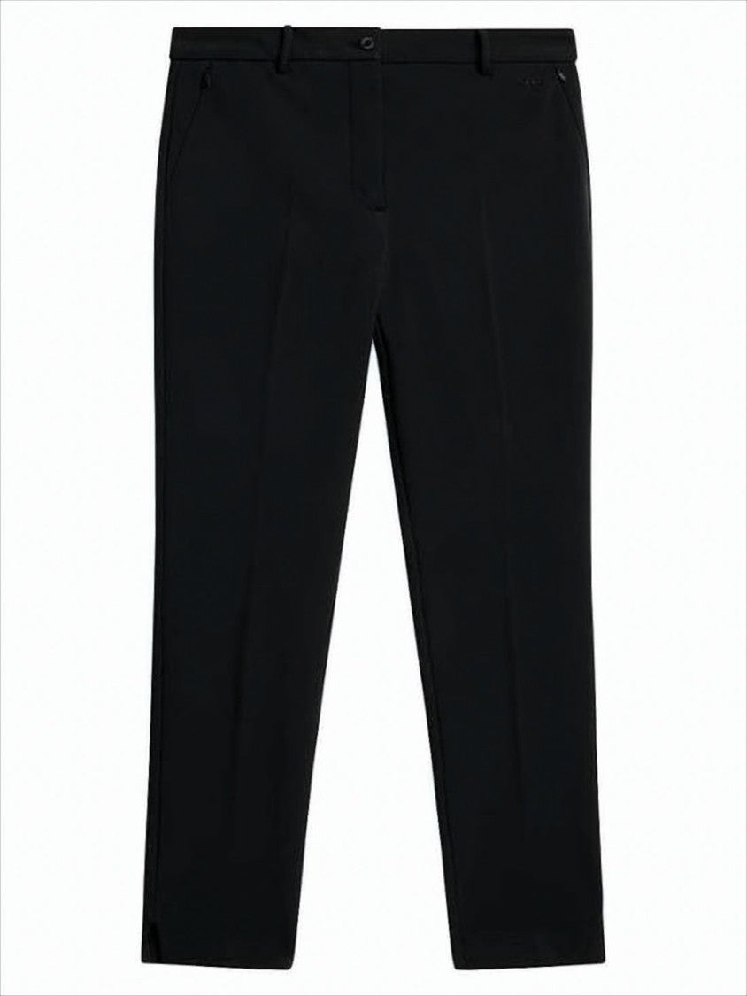 J Lindeberg Tailored Black Straight Pants With Mid-Rise Waist And Polished Finish