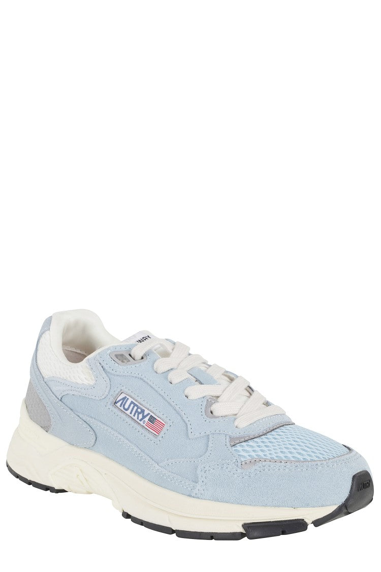Autry Light Blue Hyperway Low Mesh Side-Logo Leather Sneakers