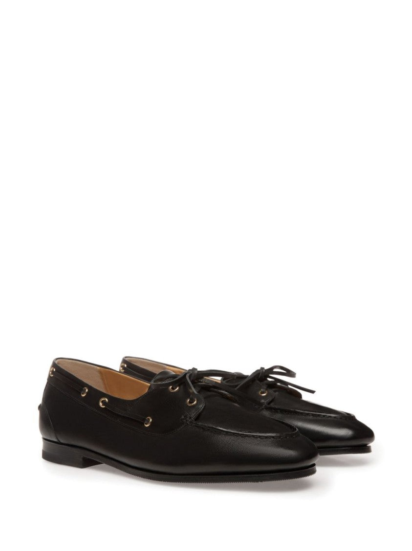 Bally Black Leather Moccasins With Lace-Up Detailing And Debossed Logo