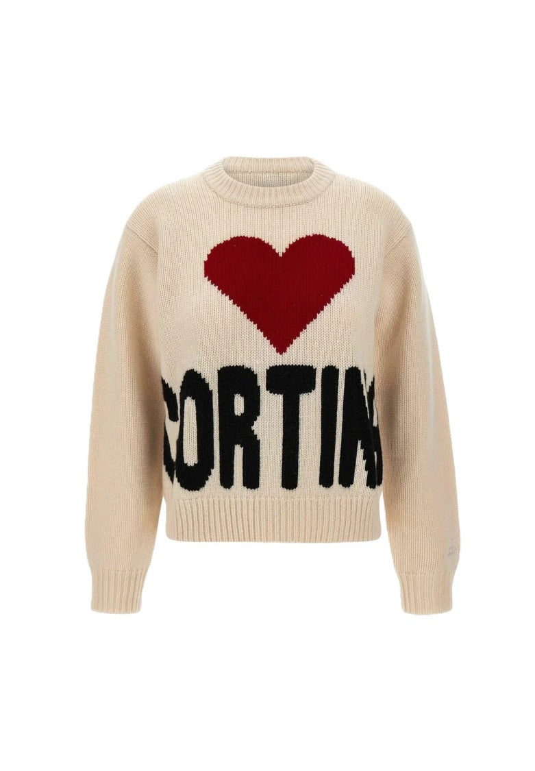 Mc2 Saint Barth Cropped Knit Sweater With Bold Heart Graphic