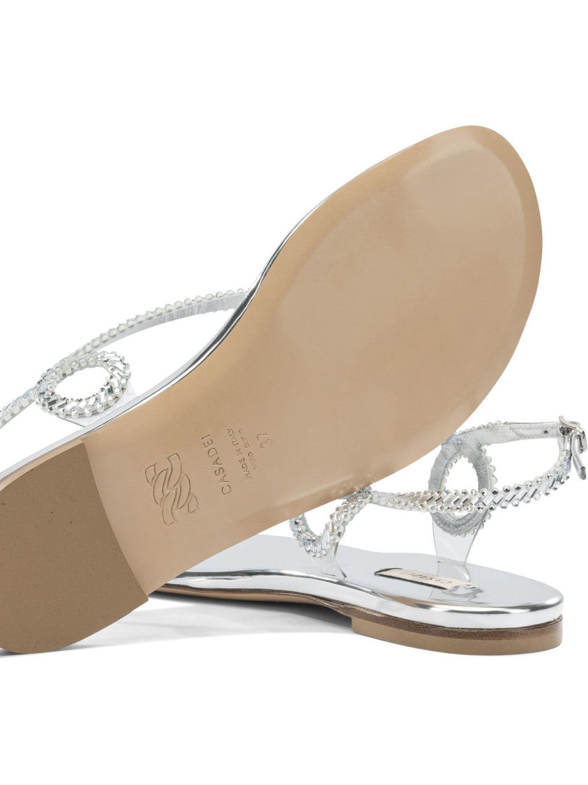 Casadei Flat Silver Sandals With Braided Straps