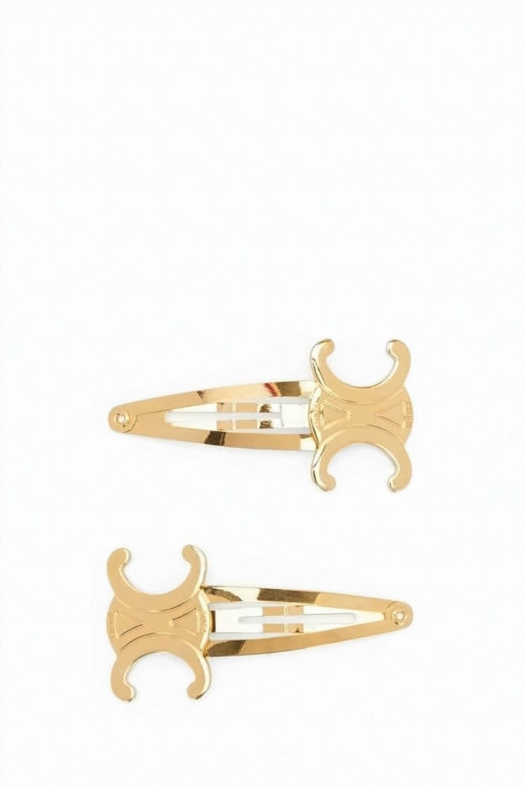 Celine Gold-Tone Hair Clips With Symmetrical Emblem