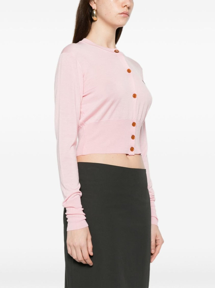 Vivienne Westwood Pink Orb Logo Cropped Ribbed Cardigan