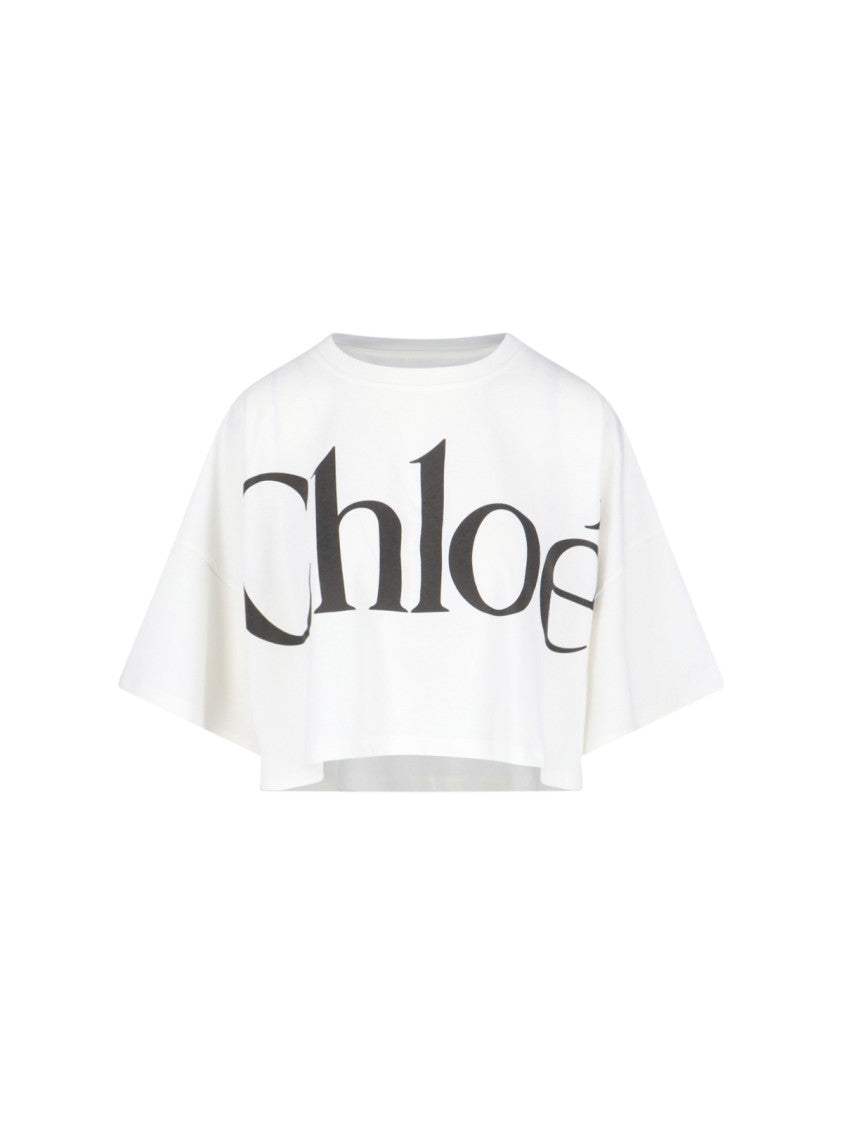 Chloé White Cotton Crop Top With Bold Logo Print