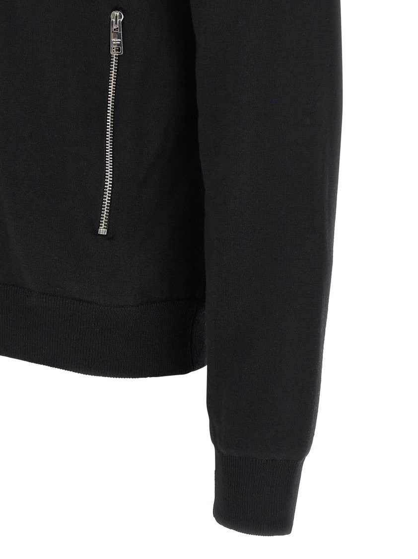 Prada Reversible Wool Knit Cardigan With High Neck And Functional Pockets