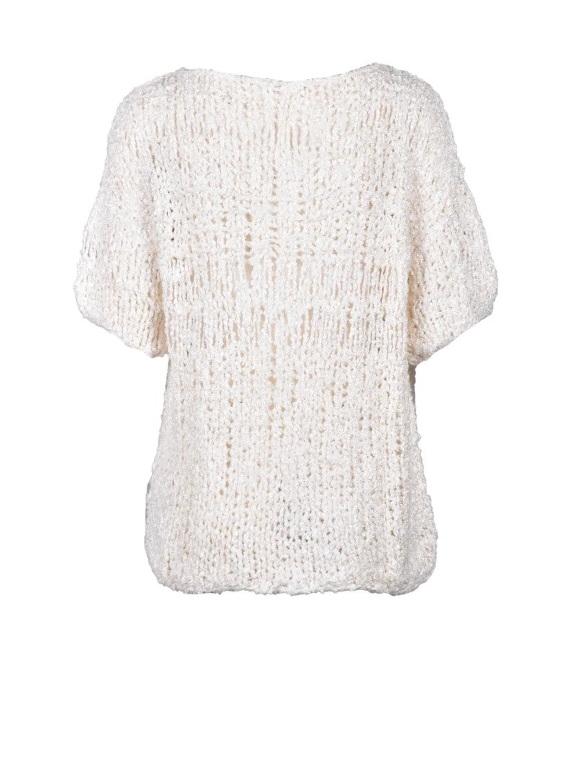 Wild Cashmere White Boxy Boat-Neck Silk Sweater
