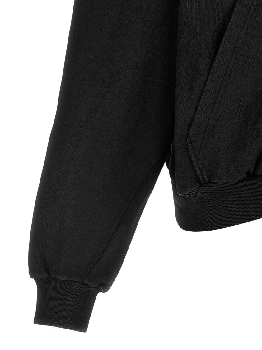 Balenciaga Cropped Black Hoodie With Délavé Effect And Zip Closure
