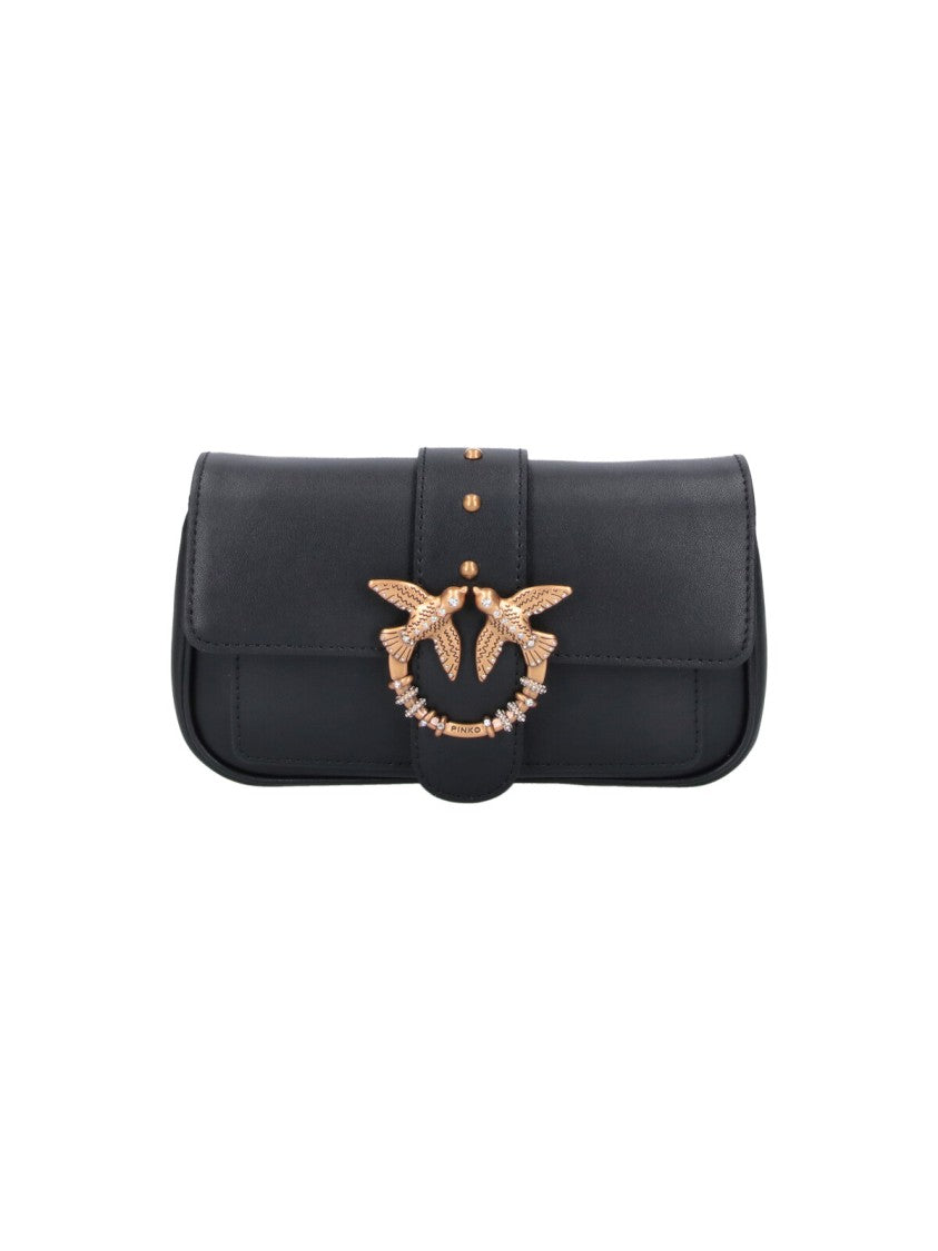 Pinko Black Leather One Love Pocket Shoulder Bag