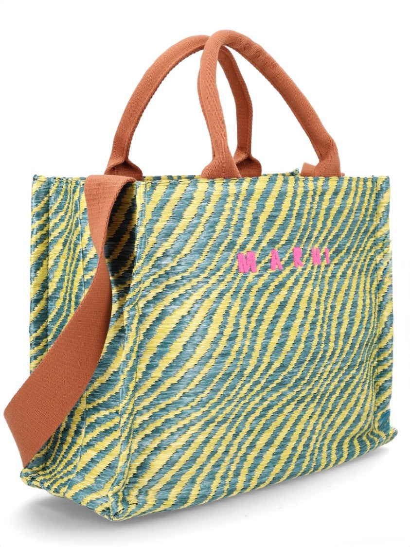 Marni Yellow Wavy Striped Polyamide Tote Bag