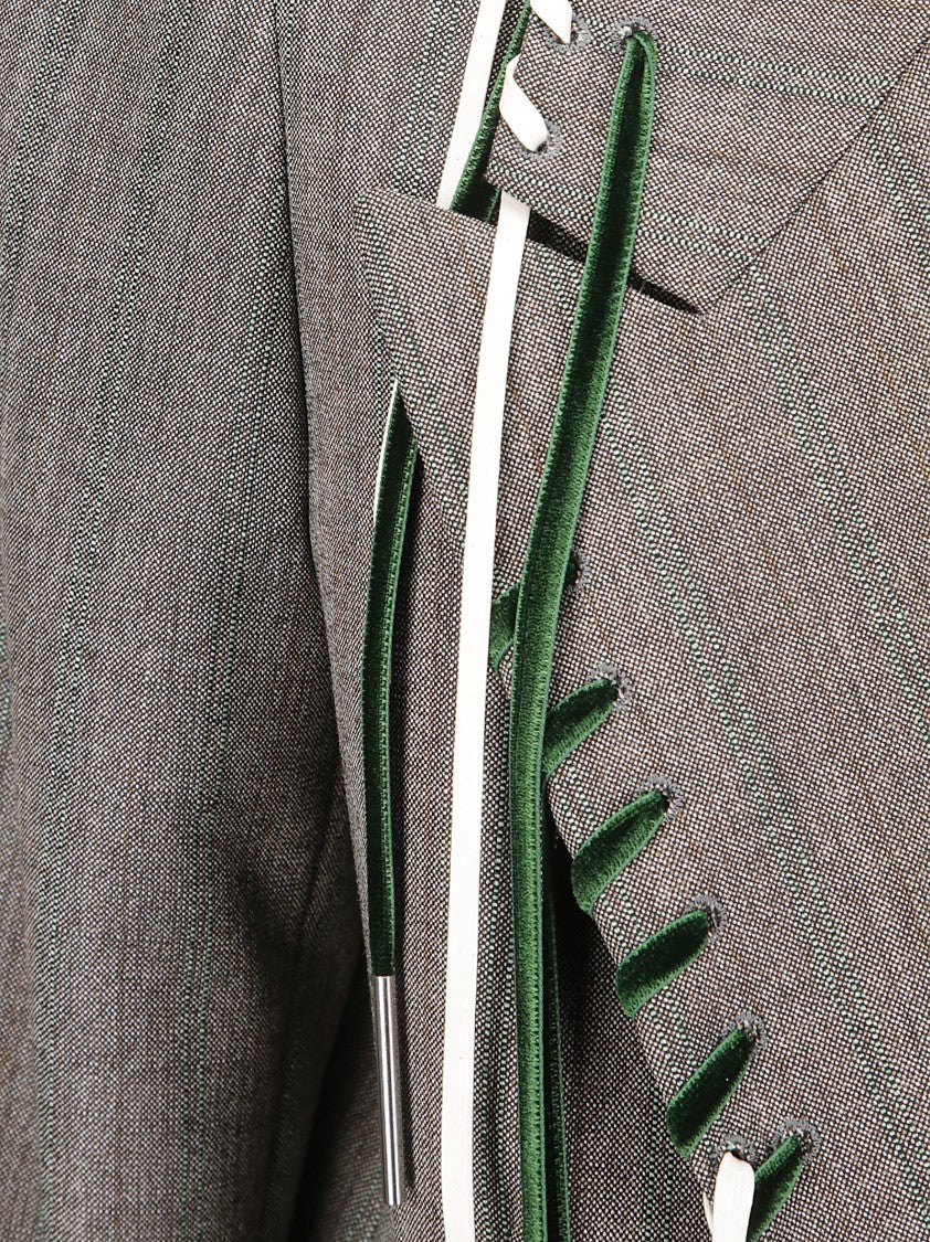 Dries Van Noten Double-Breasted Wool Jacket With Tailored Cut And Lace-Up Details