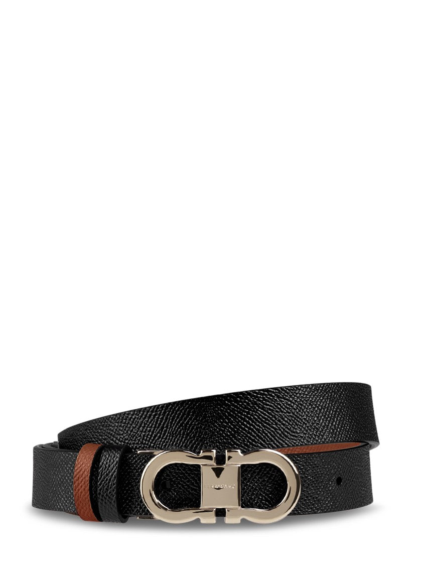 Ferragamo Reversible Textured Calfskin Belt With Distinctive Buckle