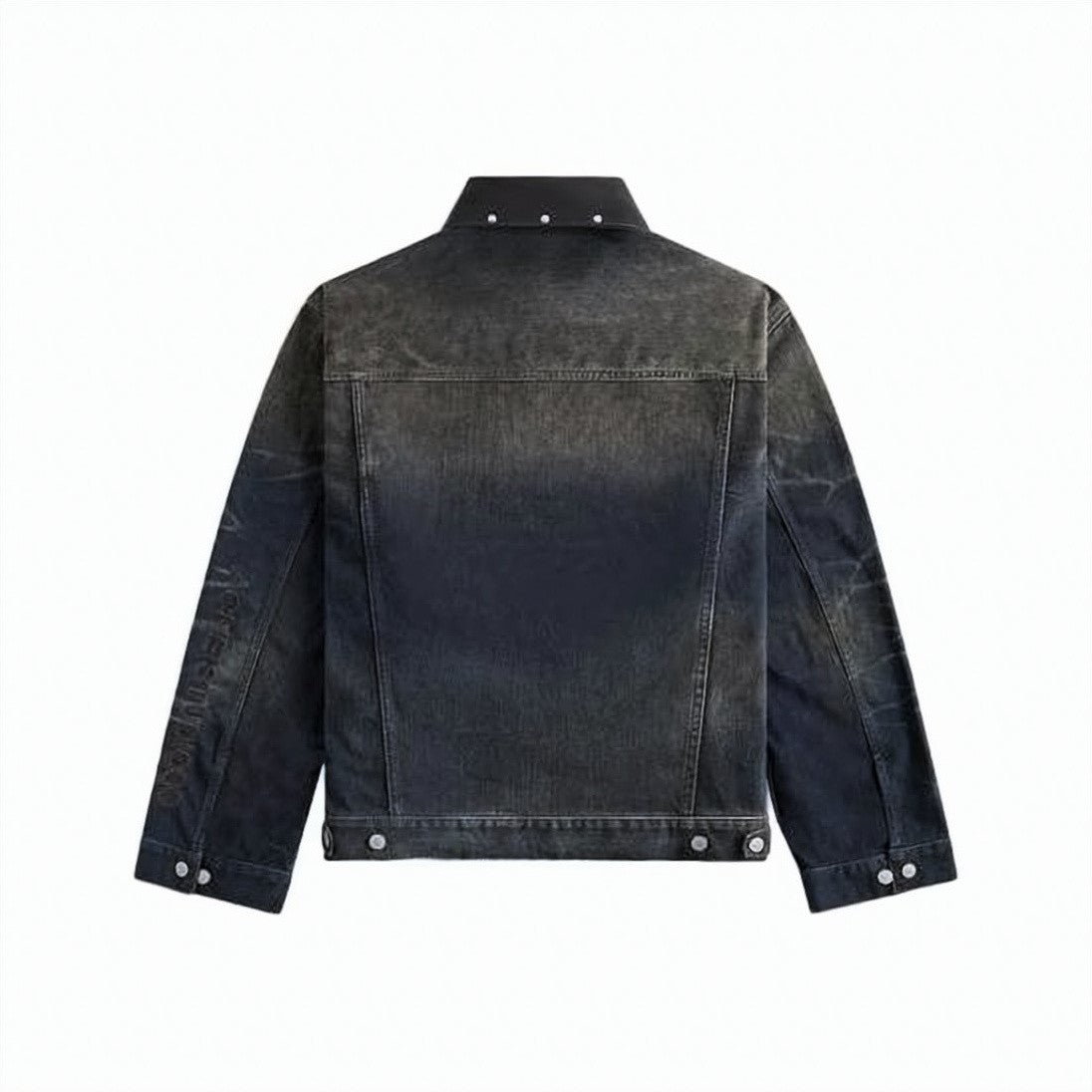 Acne Studios Classic Black Denim Jacket With Distressed Finish And Studded Collar