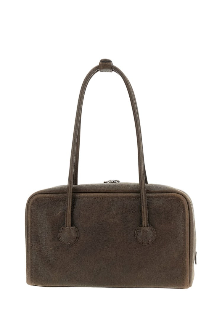 Margesherwood Brown Premium Leather Boston Shoulder Bag With Zip Closure