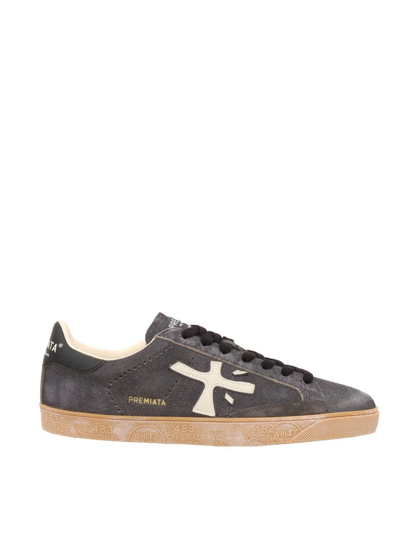 Premiata Low-Top Sneakers With Textured Dark Upper