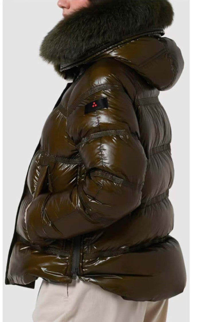 Peuterey Olive Green Glossy Hooded Polyamide Puffer Jacket
