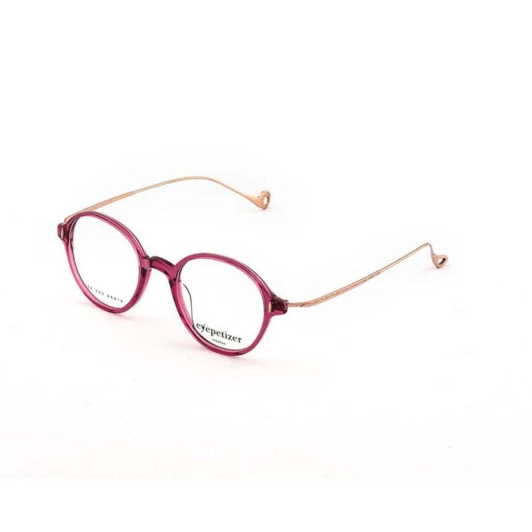 Eyepetizer Elizabeth Opt Round Translucent Magenta Eyeglasses With Metallic Gold Temples