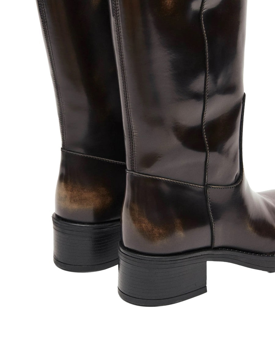 Alohas Mid-Calf Structured Boots In Aged Brown Leather