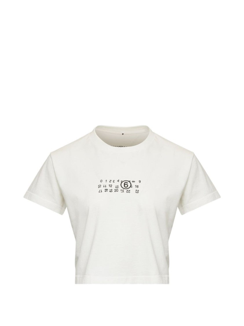 Mm6 By Maison Margiela Black Cropped Short-Sleeved Minimalist T-Shirt